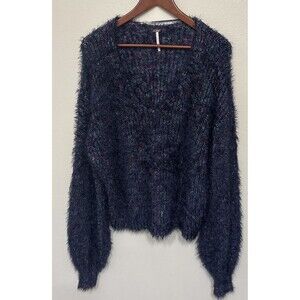Free People Women V-Neck Drop Shoulders Soft Fuzzy Multicolor Medium Sweater